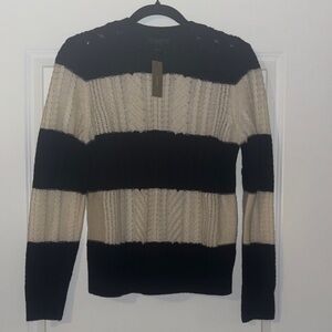 J. Crew Women's Navy and Cream Striped Crewneck Sweater